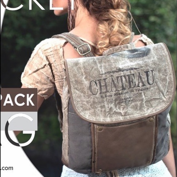 Myra bag backpack Vintage theme up-cycled material - Picture 2 of 7